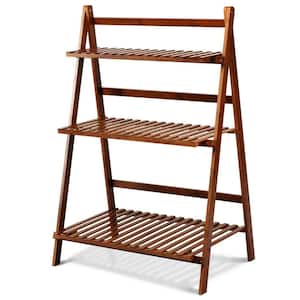 For Outdoor/Indoor 3-Tier Folding Wood Plant Stand in Brown