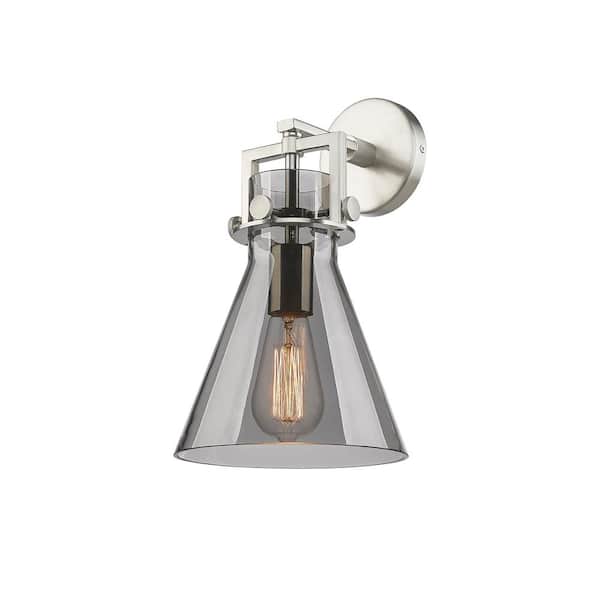 Newton Cone 1-Light Satin Nickel Wall Sconce with Glass Shade