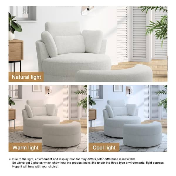 Uixe Ivory Boucle Polyester Upholstered Swivel Accent Barrel Chair