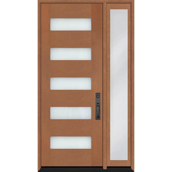 Regency 53 in. x 80 in. 5L Modern Frosted Glass LHIS Autumn Wheat Fiberglass Prehung Front Door w/14in. SL BLK Lockset