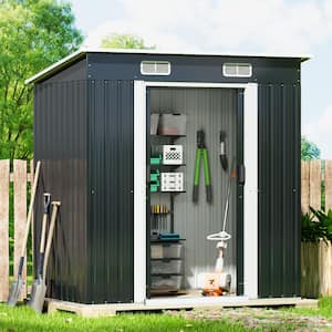 6.4 ft. W x 4 ft. D Outdoor Storage Metal Shed Backyard Garden Galvanized Steel Shed with Lockable Doors (25.6 sq. ft.)