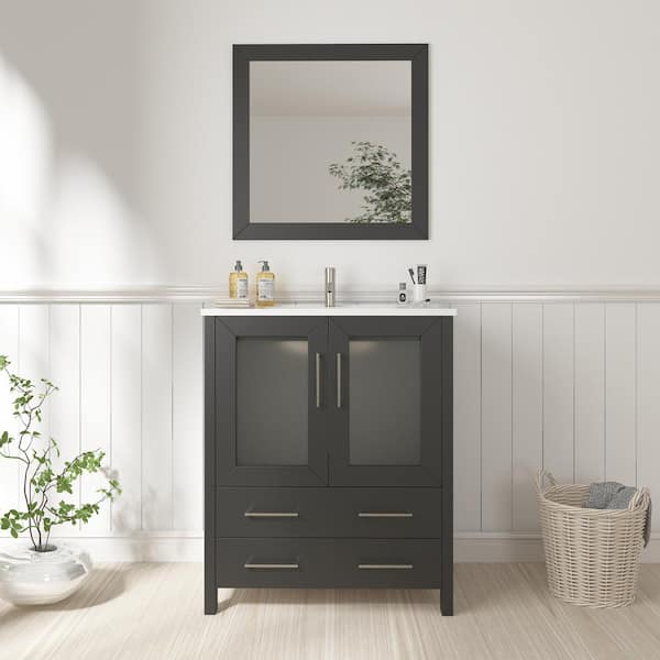 Vanity Art Brescia 24 in. W x 18.1 in. D x 35.8 in. H Single Basin Bathroom Vanity in Espresso with Top in White Ceramic and Mirror