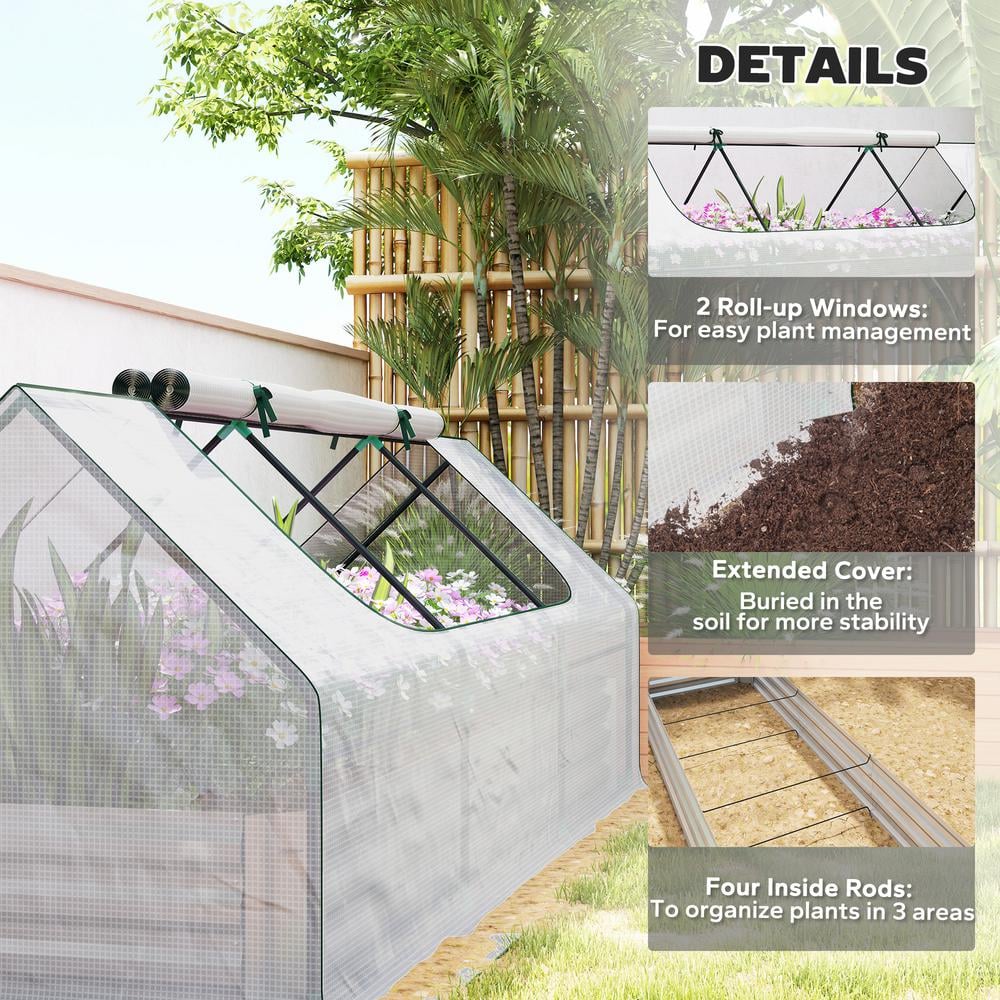 White Galvanized Steel Raised Garden Bed with Mini Greenhouse Cover