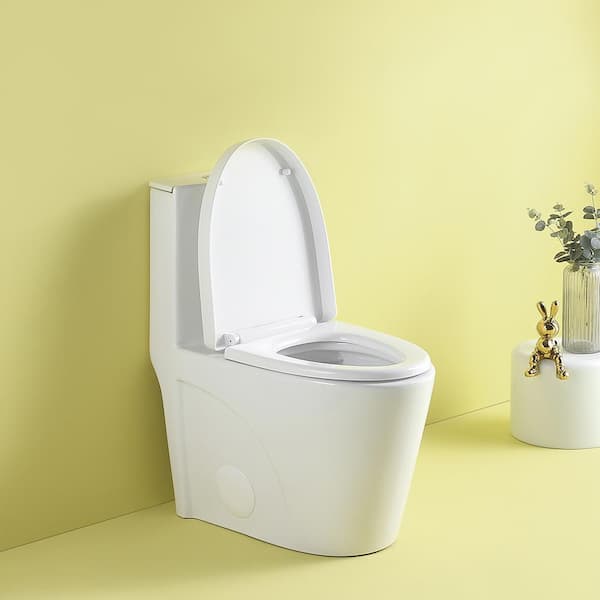 Abruzzo One-Piece Toilet 1.1 GPF/1.6 GPF Dual Flush Elongated Toilet with Soft Closing Seat in Glossy White