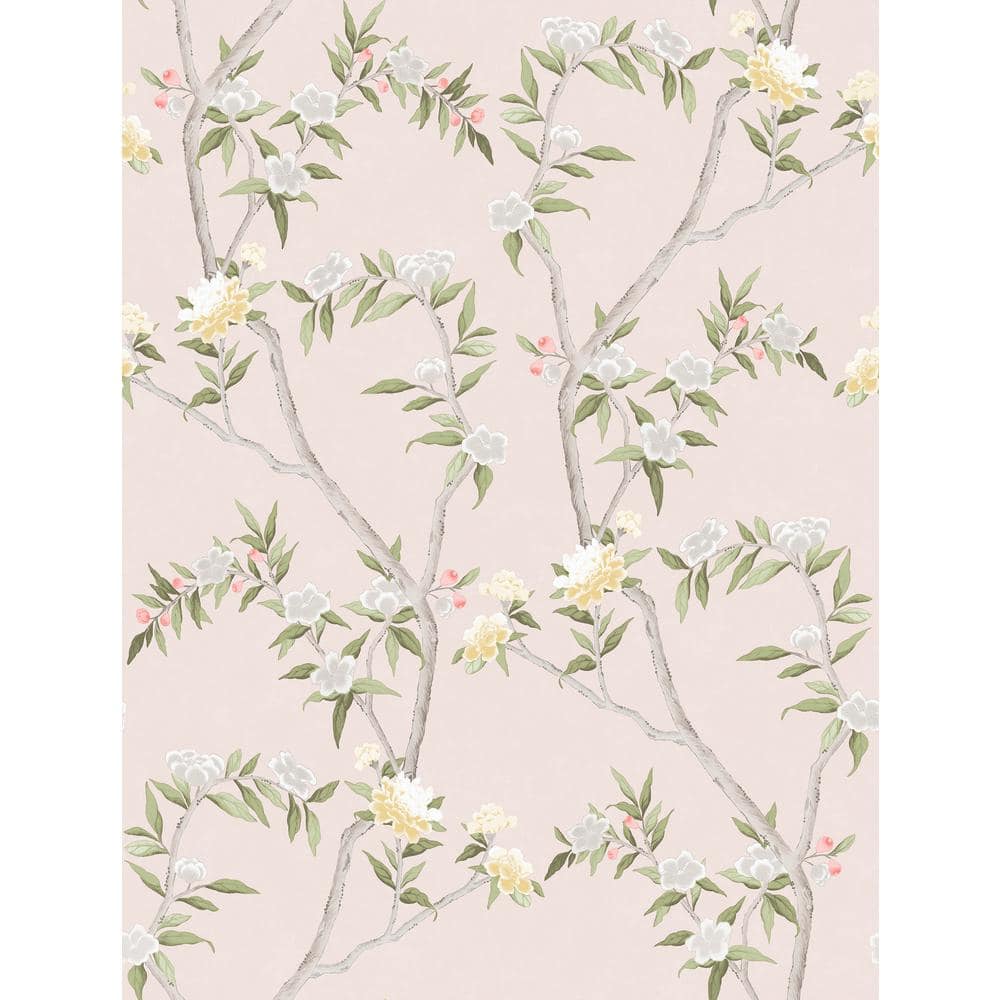 Spring Blossom Collection Chinoiserie Floral Vine Pink Matte Finish Non-Pas