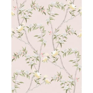 Spring Blossom Collection Chinoiserie Floral Vine Pink Matte Finish Non-Pasted Non-Woven Paper Wallpaper Sample