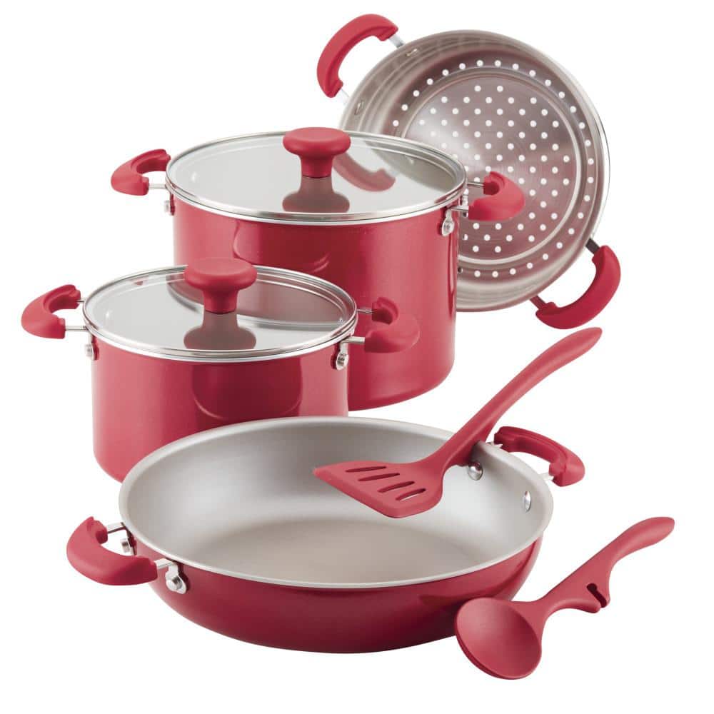 Candy Apple Red Tri-Ply Stainless Steel 8-Piece Cookware Set