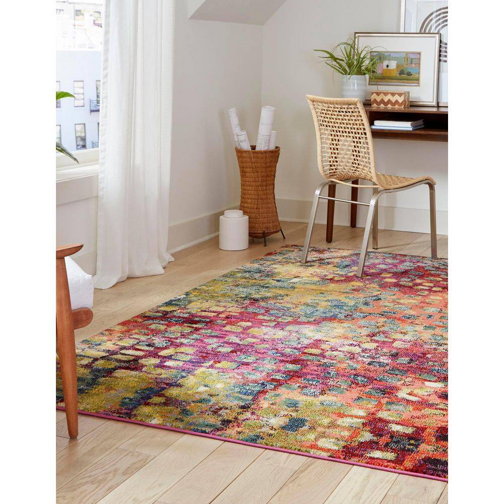 Colorful Abstract Tufted 8' x 10' Synthetic Area Rug