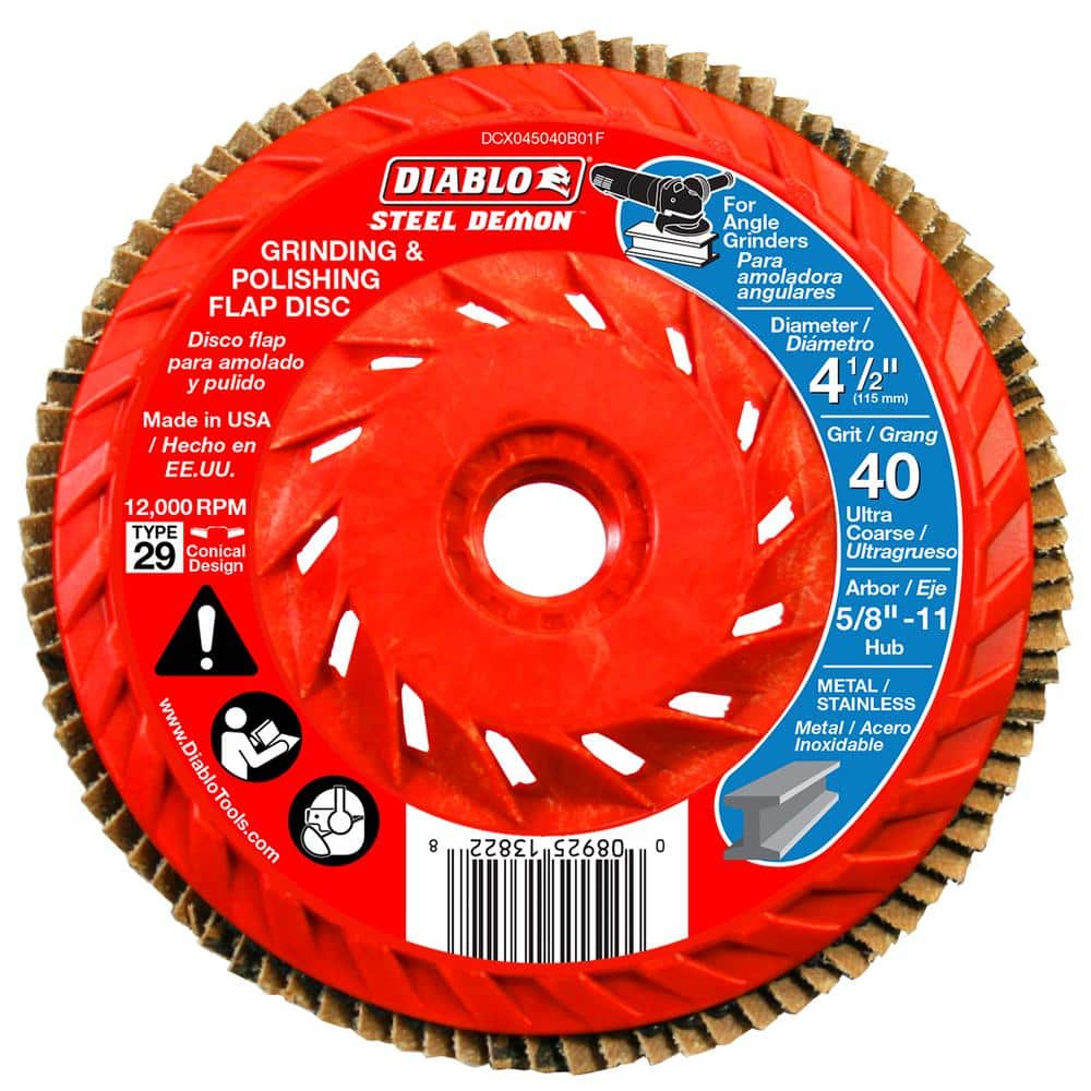 DIABLO 4-1/2 in. 40-Grit Steel Demon Grinding and Polishing Flap Disc with  Integrated Speed Hub DCX045040B01F - The Home Depot
