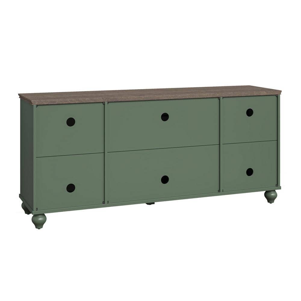Festivo Green 60" Oak Vintage TV Stand with Carved Doors