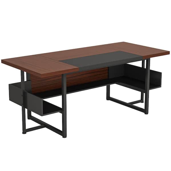 BYBLIGHT Moronia 62.2 in. Rectangular Brown Engineered Wood Computer Desk with Storage Shelves