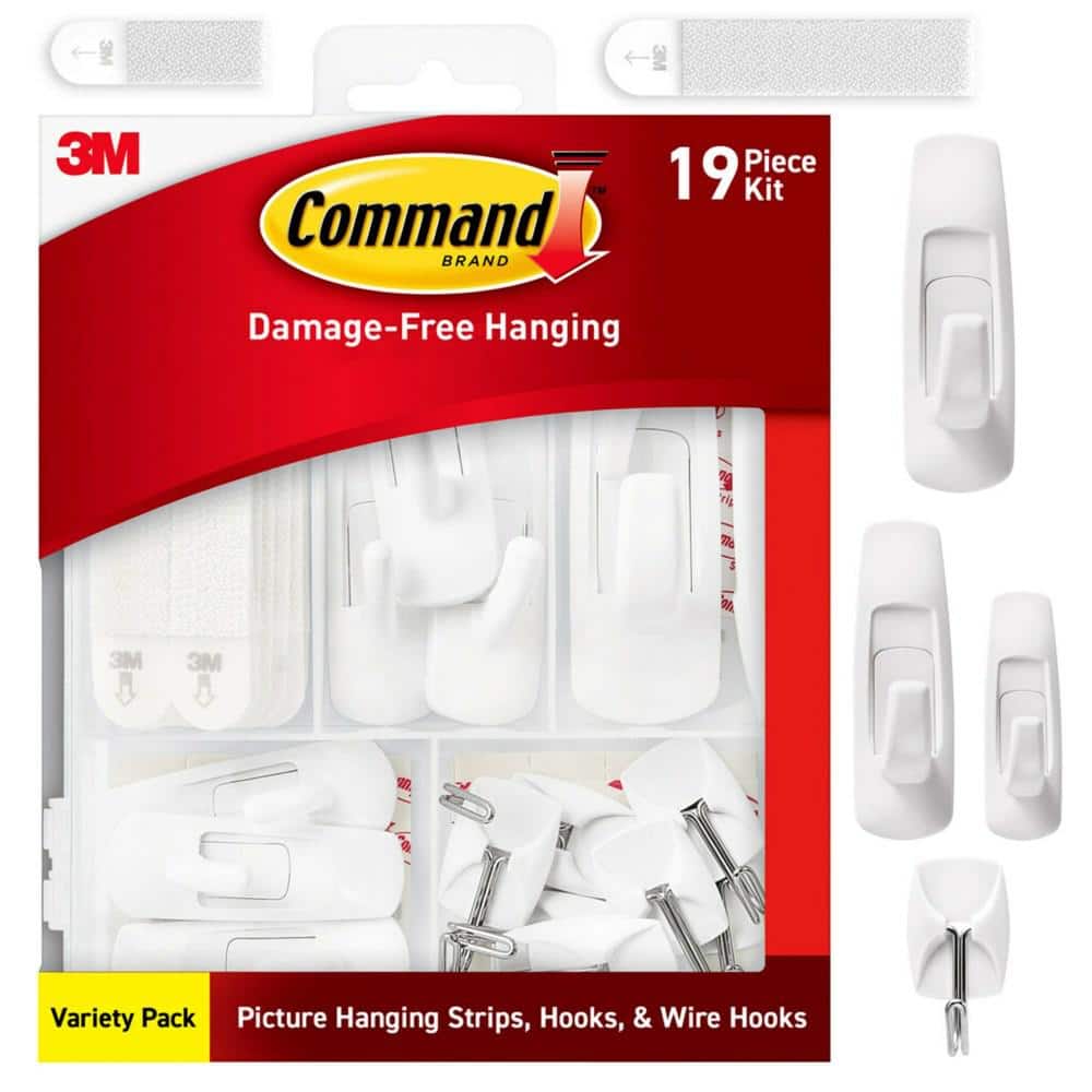 Assorted Size White Plastic and Metal Picture Hanger Kit