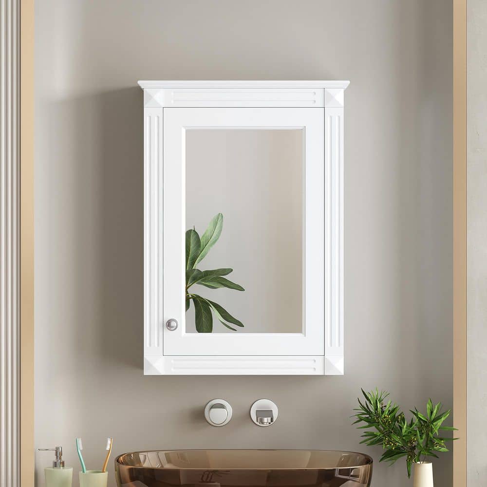 20 in. W x 27.8 in. H Rectangular Wood Medicine Cabinet with Mirror in White with 2-Adjustable Shelves price history on PriceWatchPro