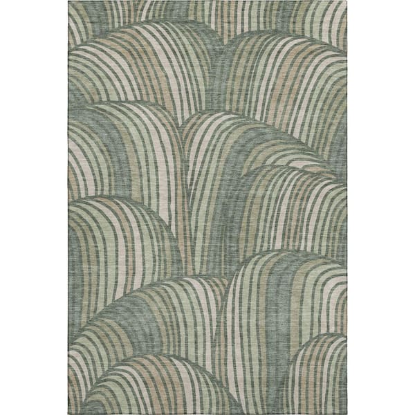Mayfield Premium Machine Washable Abstract AMF2546 Basil 5 ft. x 7 ft. 6 in. Area Rug