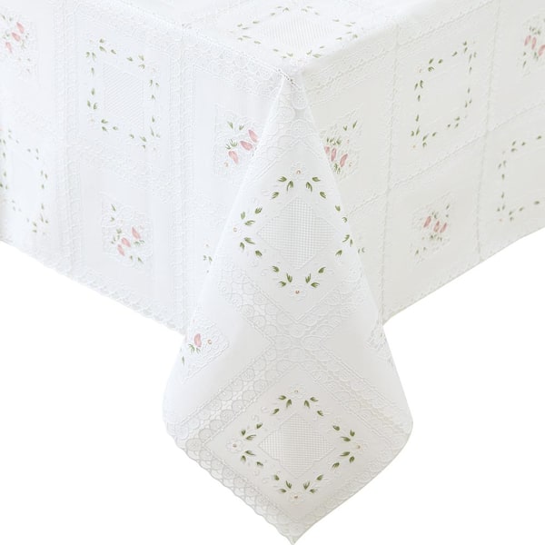 Threadmade Home Floral Lace-Inspired 3-Yard Cut-to-fit Vinyl Tablecloth/Table Protector, White - 54"W x 108"L