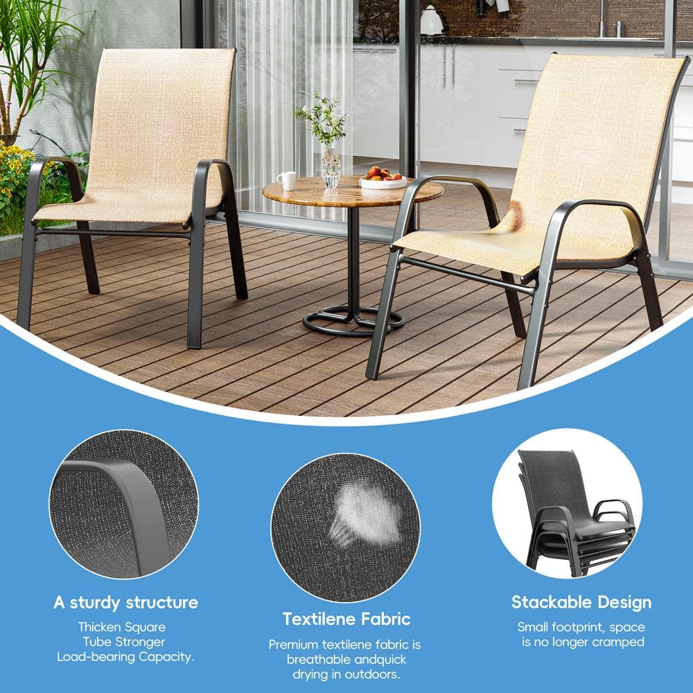 Brown Metal Outdoor Stackable Dining Armchairs - Set of 4