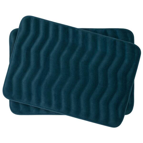 Waves Dusty Blue 17 in. x 24 in. Memory Foam 2Piece Bath Mat Set YMB002571 The