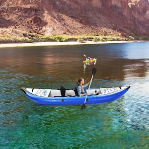 156 in. Blue Inflatable Kayak Set w/Paddle Air Pump Portable Foldable Fishing Touring Kayaks Tandem Kayak (2-Person)