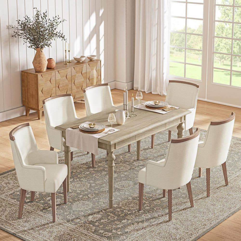 Jacob 8 Piece Rectangular Oak Wood Top Dining Table Set Seats 6