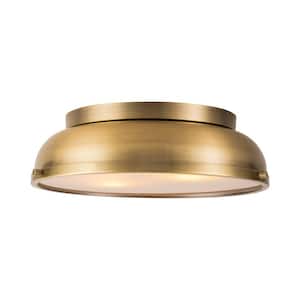 Calico 14.2 in. 2-Light Aged Bronze Modern Transitional Flush Mount with Frosted Glass Cone Shade