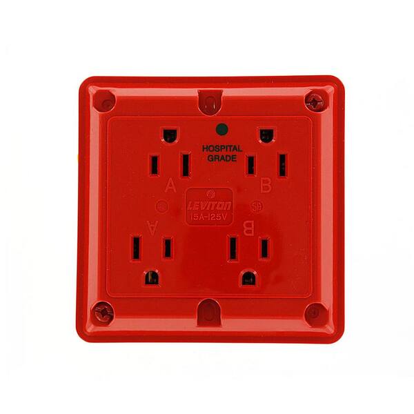 Leviton 15 Amp Hospital Grade Extra Heavy Duty 4-in-1 Grounding Outlet, Red
