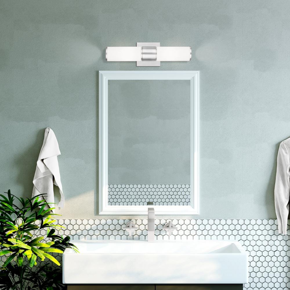 Brushed Nickel 2-Light Vanity with Satin Opal Glass