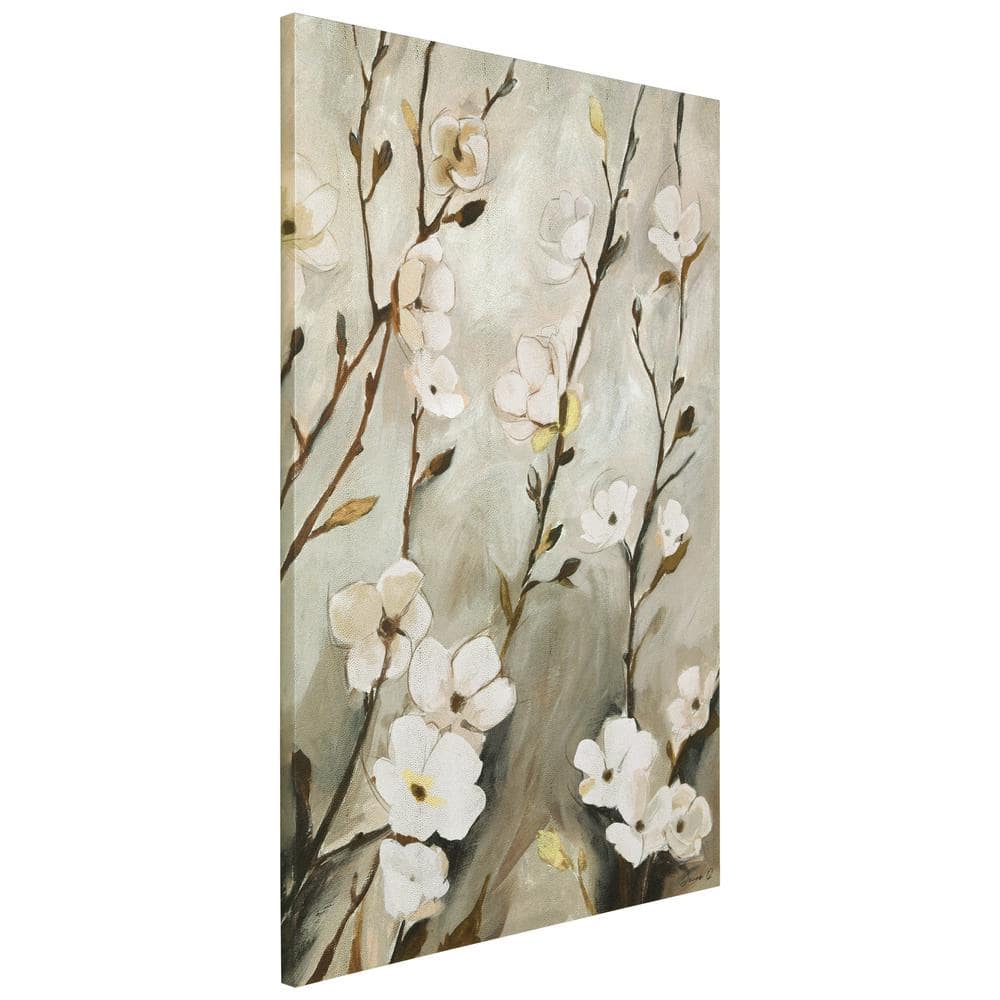 Blossoming Tranquility Gold Shagreen Floral Canvas Wall Art