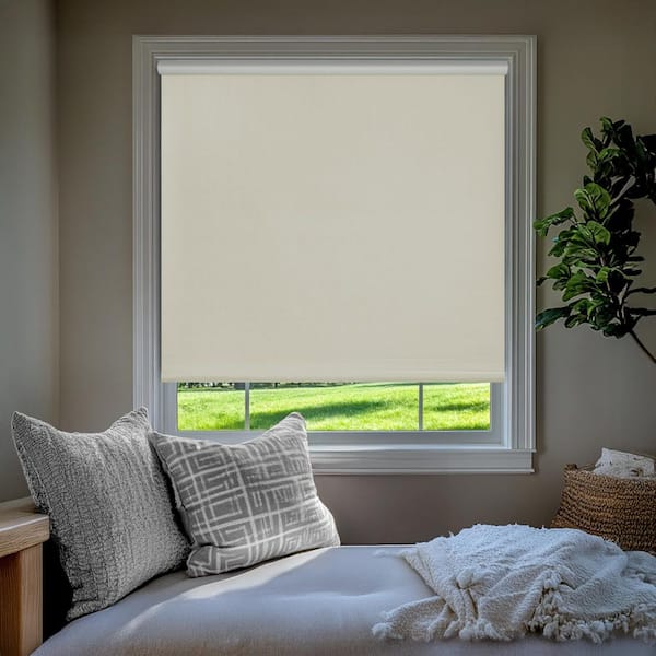 Ivory Textured Cordless Blackout Privacy Vinyl Roller Shade 15 in. W x 64 in. L