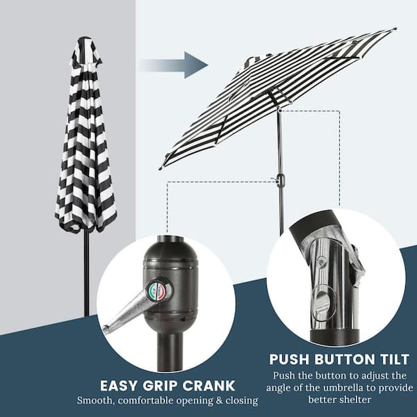 Tristen 9 ft. Aluminum Tilt Patio Umbrella in Black and White Stripe
