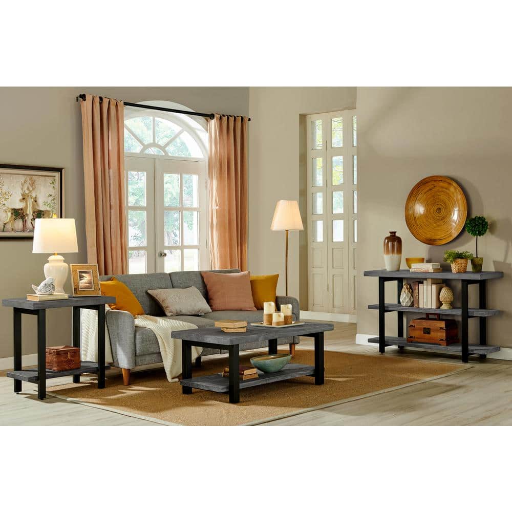 Slate Gray Metal and Reclaimed Wood 2-Tier End Table
