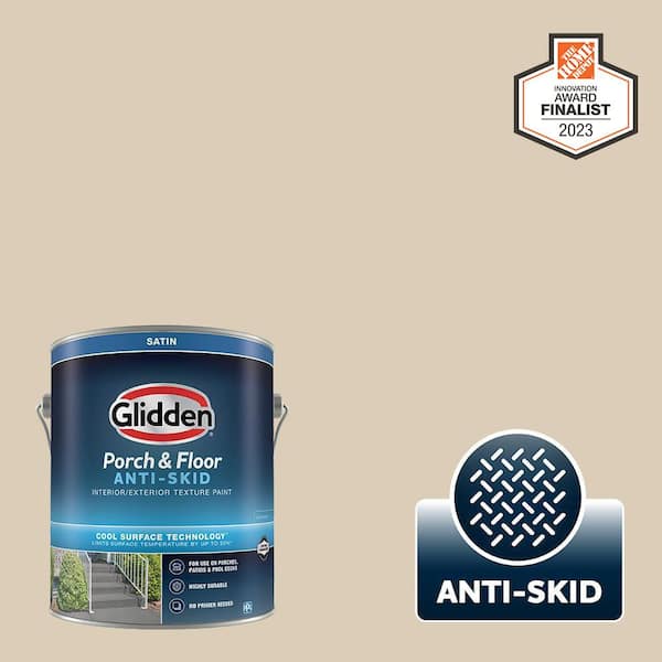 Glidden Porch and Floor 1 gal. PPG1097-3 Toasted Almond Satin Interior/Exterior Anti-Skid Porch and Floor Paint with Cool Surface Technology