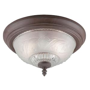 2-Light Sienna Interior Ceiling Flush Mount with Embossed Floral and Leaf Design Glass