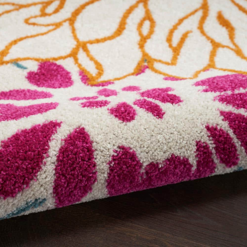 Handmade Off-White Floral Synthetic 8' x 10' Rug