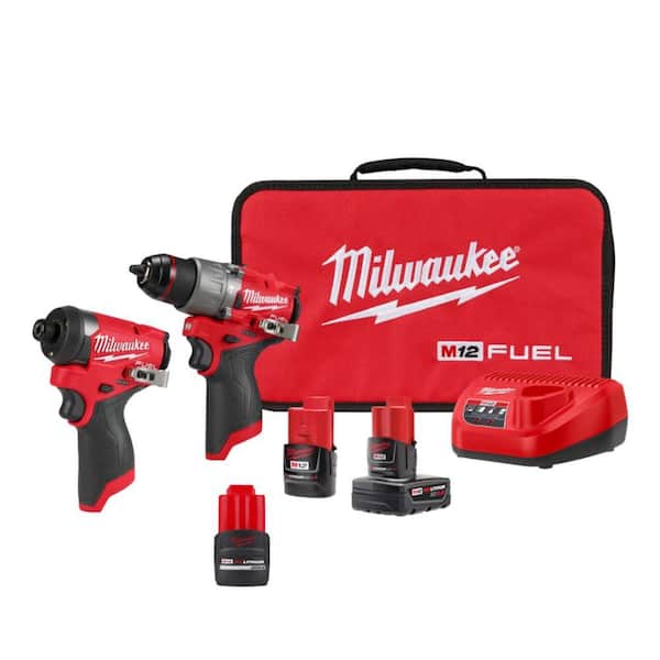 Milwaukee M12 FUEL 12V Lithium-Ion Brushless Cordless Hammer Drill and Impact Driver Combo Kit w/3 Batteries and Bag (2-Tool)