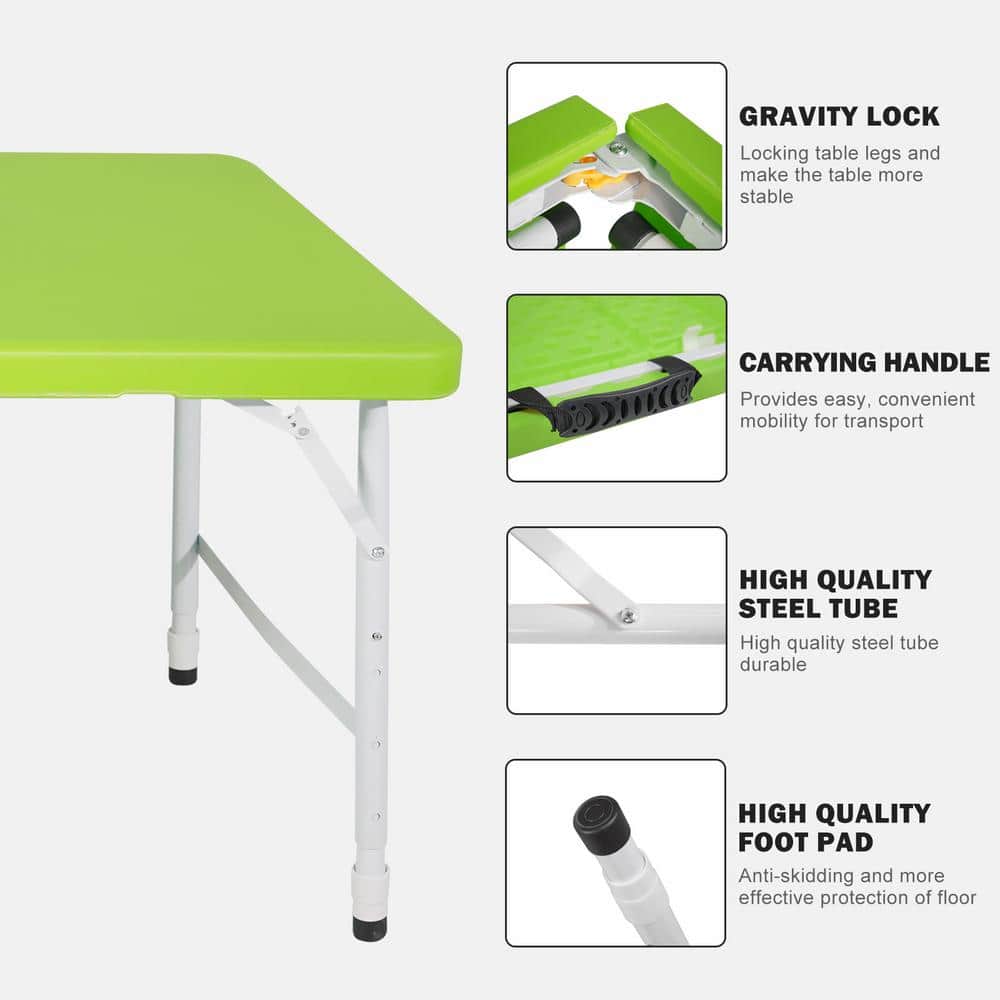 4 ft Green and White Iron Frame Portable Folding Table