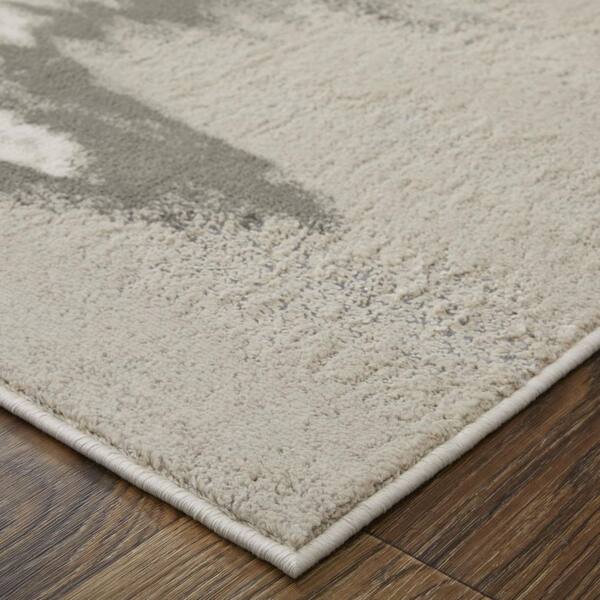 2 X 7 Gray, Ivory, Taupe Abstract Runner Rug