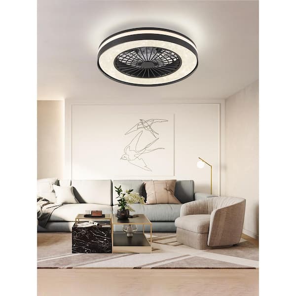 HINNIXY 20 in. Smart Indoor Black Enclosed Flush Mount Ceiling Fan