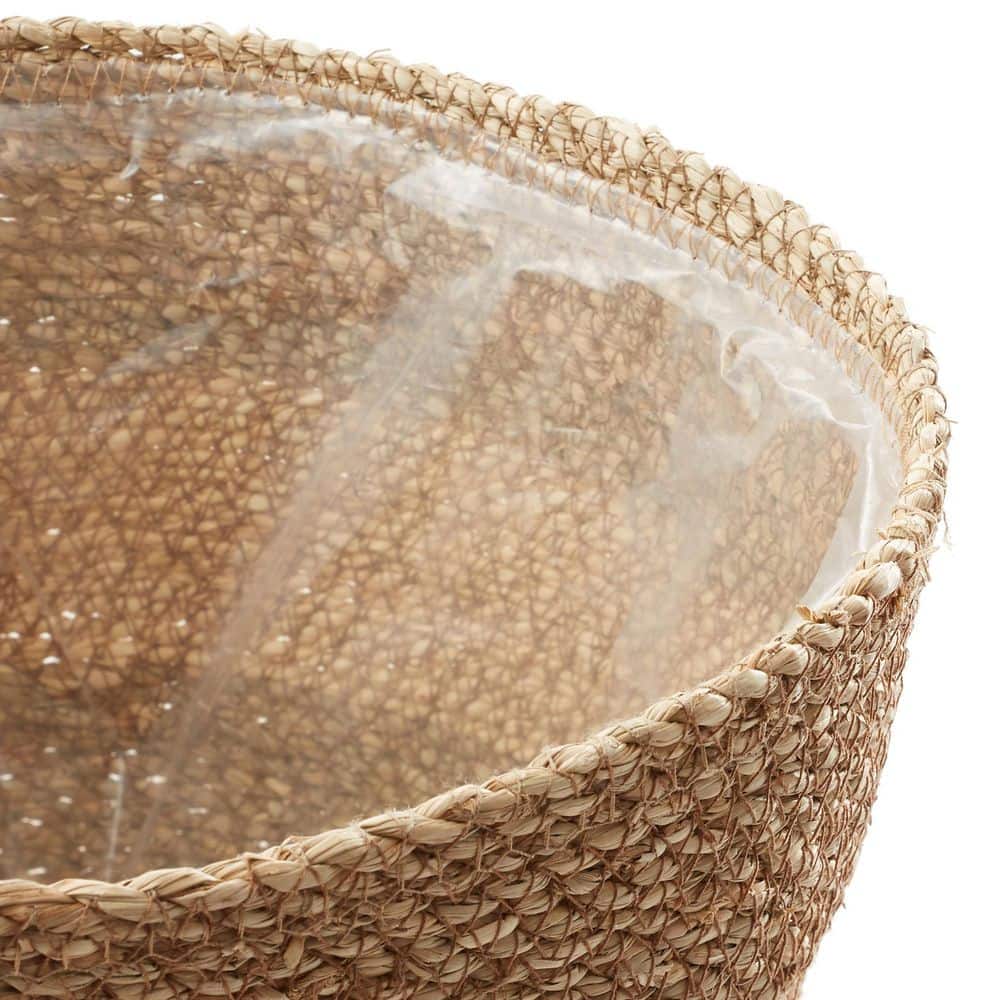 Set of 3 Two-Tone Handwoven Seagrass Planter Baskets with Liners