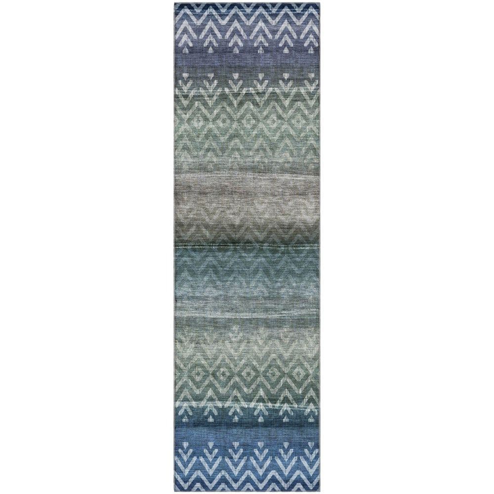Mayfield Premium Machine Washable Abstract AMF2042 Blue 2 ft. x 7 ft. Runner Rug price history on PriceWatchPro