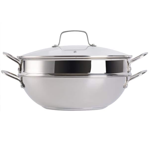 Martha Stewart Castelle 12 in. Stainless Steel Everyday Frying Pan with Steamer and Lid, Silver