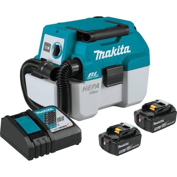 Makita 18V 5.0 Ah LXT Lithium-Ion Brushless Cordless 2 Gal. HEPA Filter Portable Wet/Dry Dust Extractor/Vacuum Kit