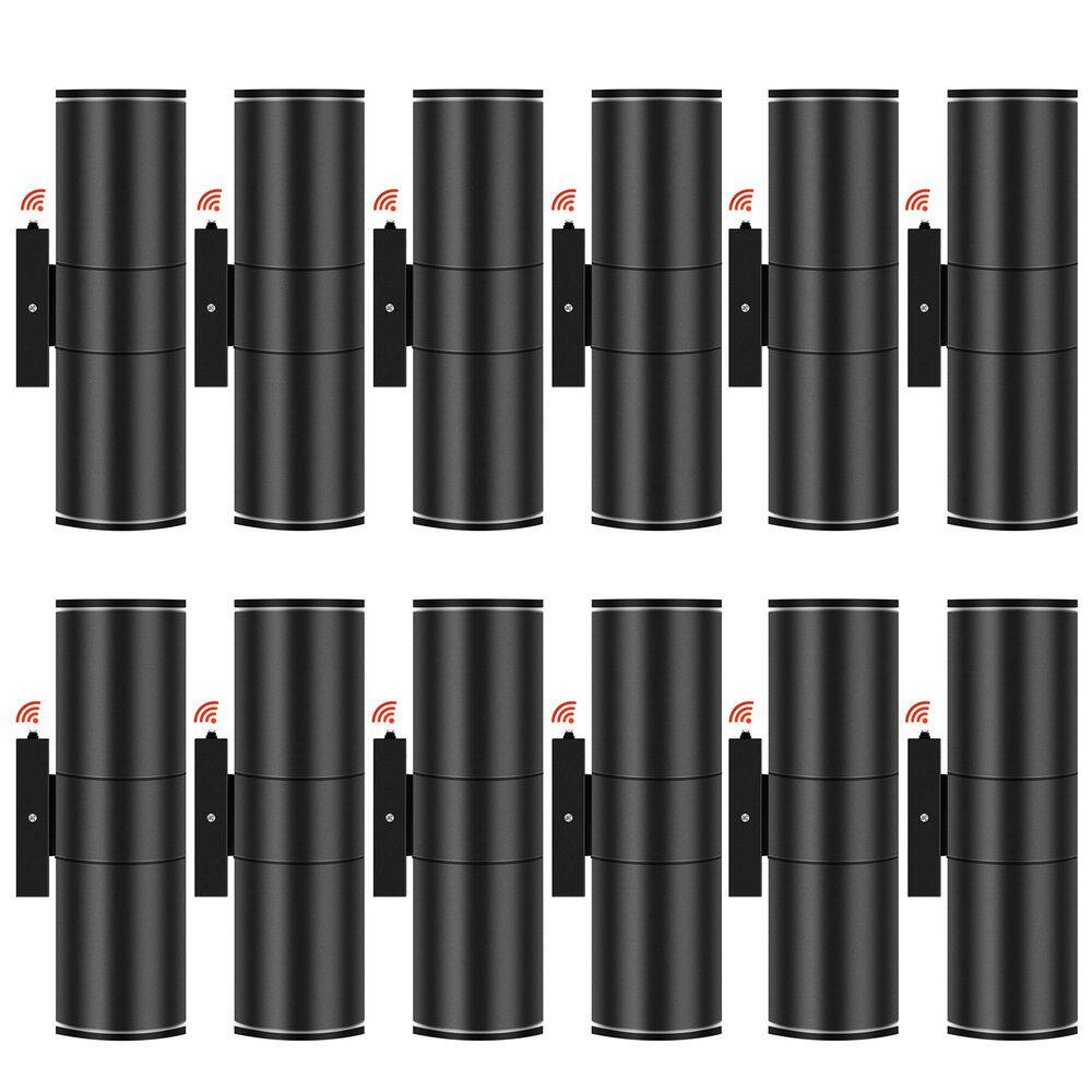 11.5 in. Black Aluminum Modern Dusk to Dawn Outdoor Cylinder LED Wall Lantern Scone (Set of 12) price history on PriceWatchPro