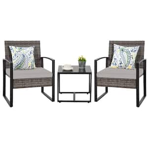 3 Piece Outdoor PE Wicker Furniture Set, Patio Gray Rattan Sofa and Chair with Washable Cushions, 24.8*22.7*30.3 inches