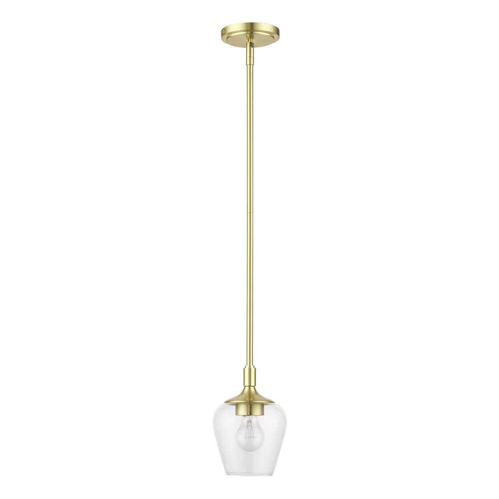 Elegant Transitional Satin Brass 1-Light Pendant with Clear Glass Shade