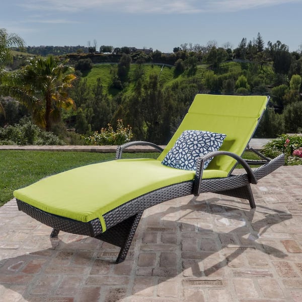 Noble House Salem Multi-Brown 2-Piece Faux Rattan Outdoor Patio Chaise Lounge with Green Cushion