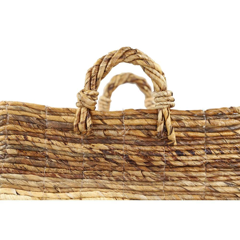 Large Rectangular Brown and Beige Wicker Storage Baskets with Tassels