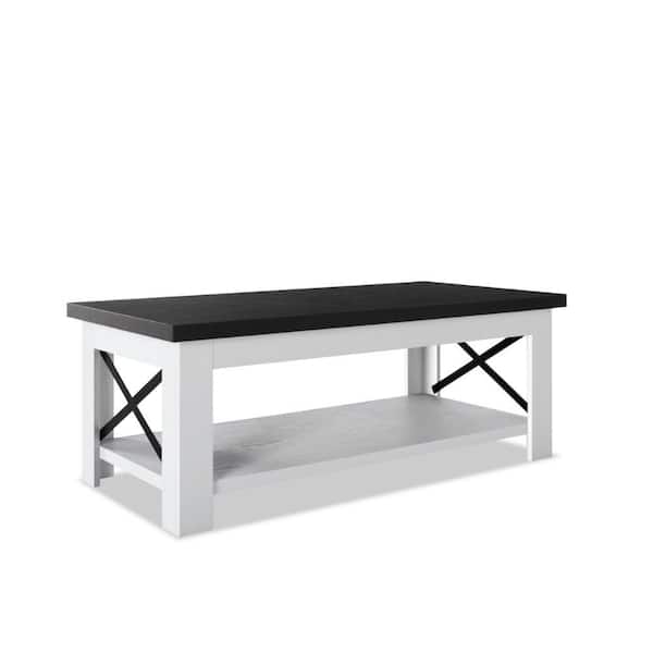 Benjara 47.24 in. Crisp White Rectangle Wood Coffee Table with Shelf