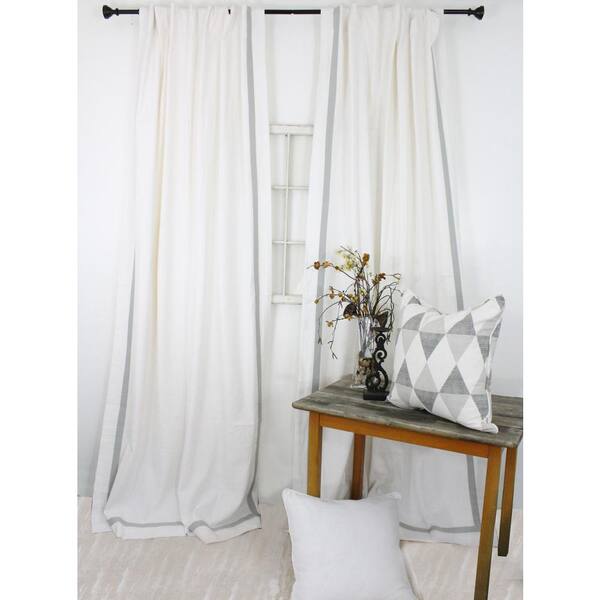 American Colors Brand 84 in. L White with Mist Grey Trimmed Curtain Panel