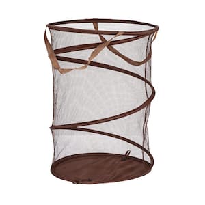 Brown 25 in. x 16.14 in. x 16.14 in. Polyester Modern Round Pop-Up Mesh Laundry Room Hamper
