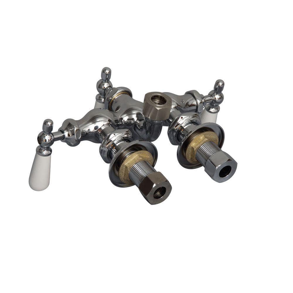 Chrome Wall Mounted Clawfoot Tub Faucet with Porcelain Handles